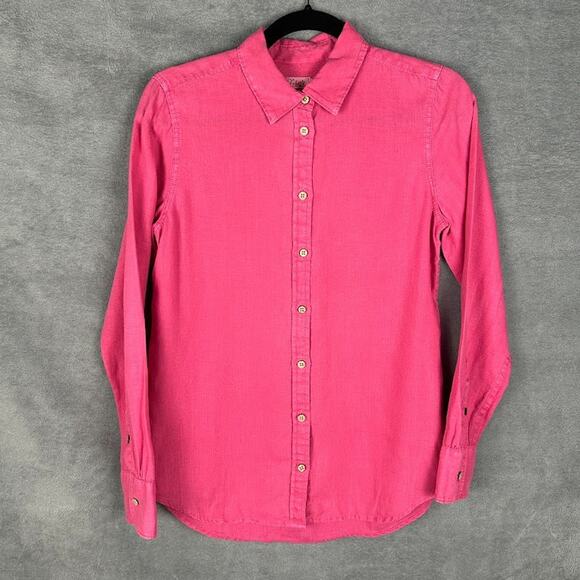 Faherty Tops - Faherty Top Womens Extra Small Pink Linen Button Up Long Sleeve Lightweight Boho